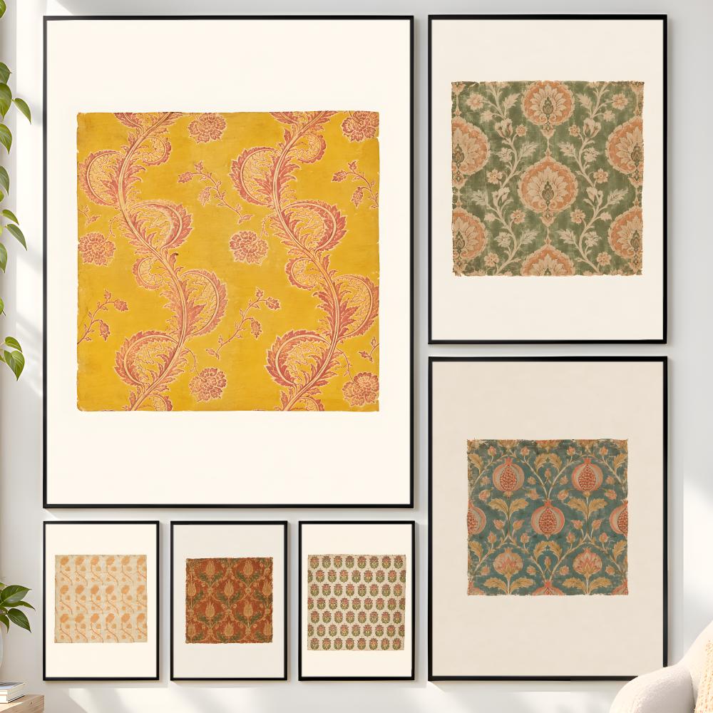 Vintage Collectible Posters - Poster Koleksi Tekstil Motif Bunga Botani