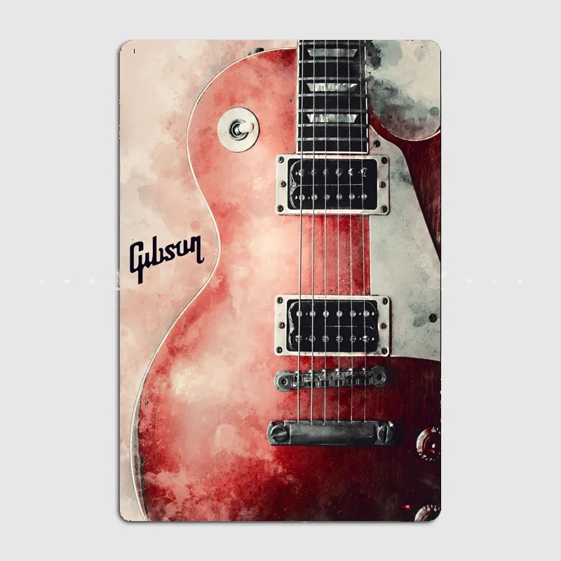Vintage Collectible Plates - Plakat Logam Bergambar Gitar Elektrik Gibson